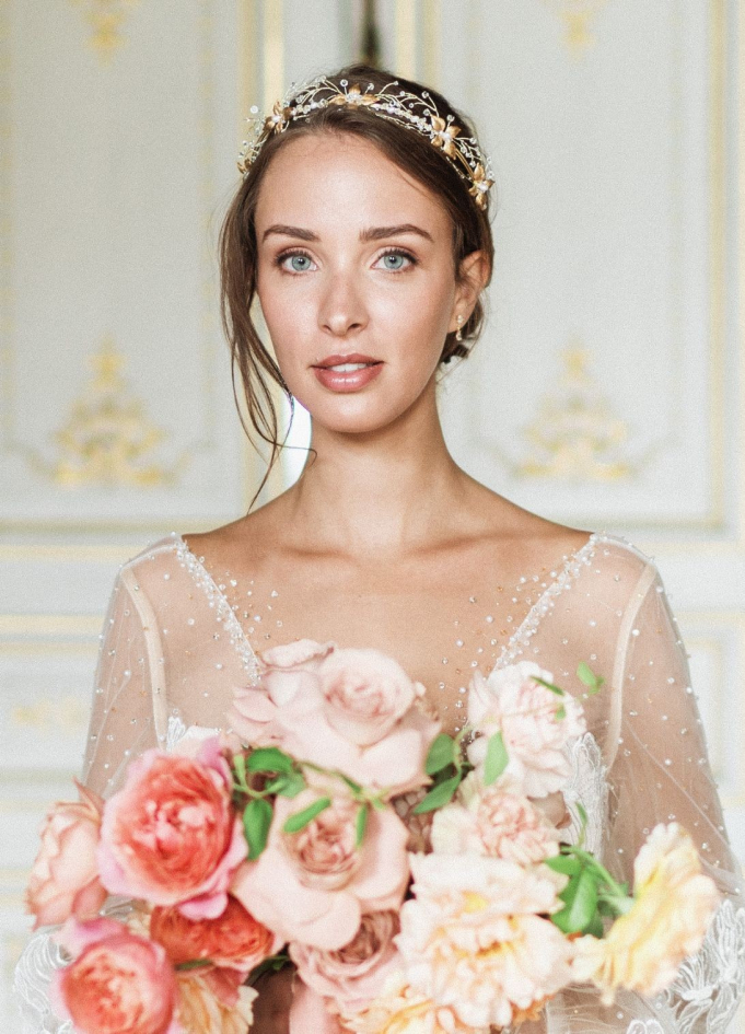 Couronne mariage "Beth" avec fleurs,...