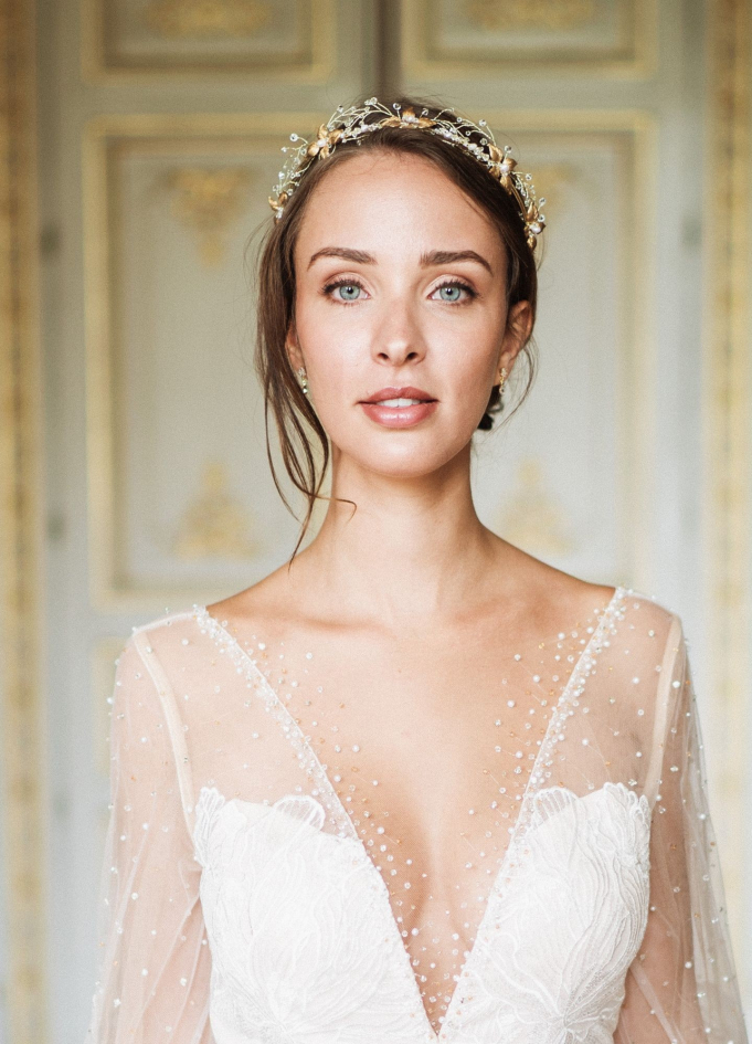 Couronne mariage "Beth" avec fleurs,...
