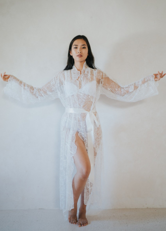 "Nénuphar" Déshabillé long en dentelle 