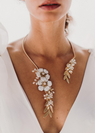 "Gaïa" collier de mariée bohème avec fleurs et perles