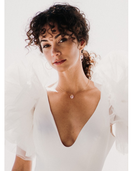 "Jade" collier de mariée avec larme cristal, moderne et discret