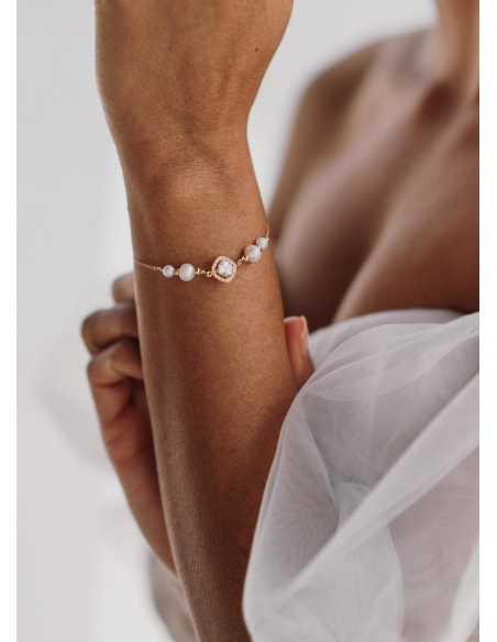 Bracelet mariage "Juliette" avec serti rétro et perles