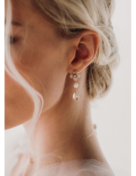 Boucles d'oreilles mariée "Pénélope" avec fleurs