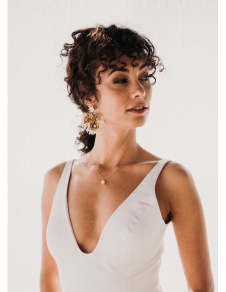 Boucles d'oreilles mariée "Thalie" avec fleurs esprit bohème