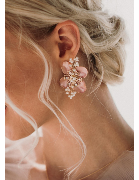 Boucles d'oreilles mariée "Bérénice" avec fleurs esprit Bridgerton