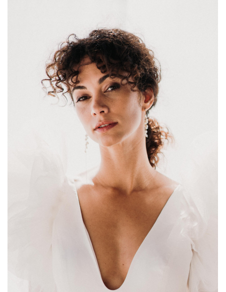 Longues boucles d'oreilles mariée "Hestia" avec perles d'eau douce