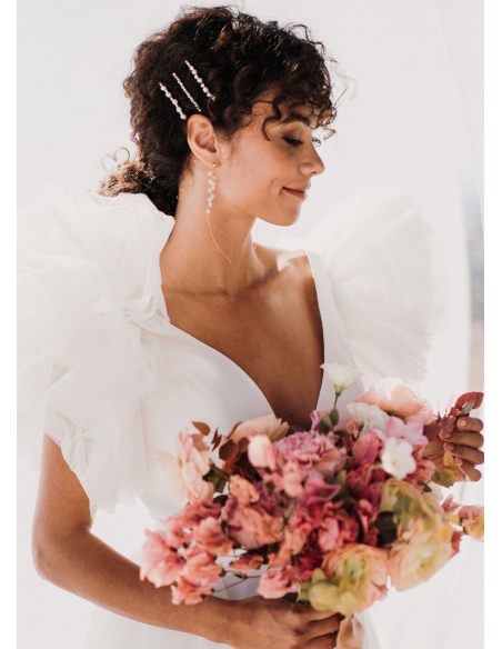 Longues boucles d'oreilles mariée "Hestia" avec perles d'eau douce
