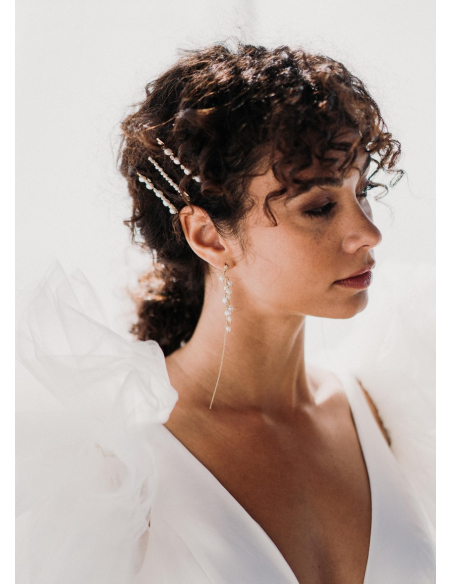 Longues boucles d'oreilles mariée "Hestia" avec perles d'eau douce