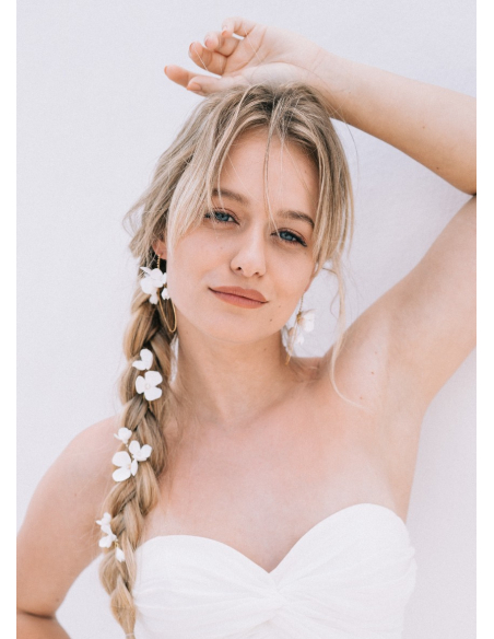 Trio de pics à chignon "Ella" avec fleurs porcelaine et cristaux