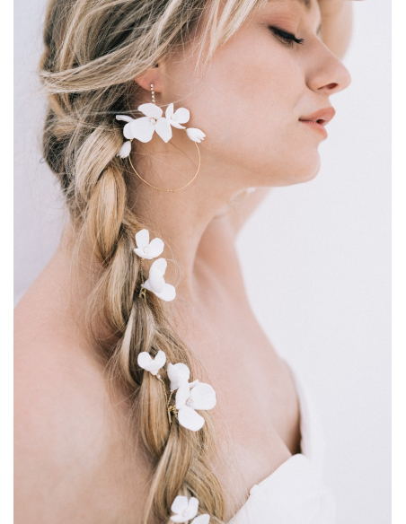 Trio de pics à chignon "Ella" avec fleurs porcelaine et cristaux