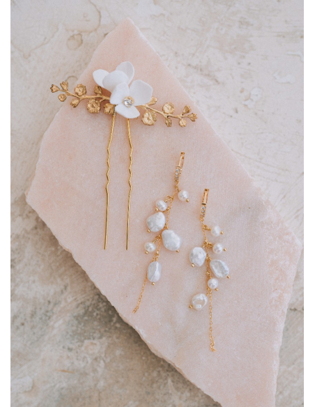 Boucles d'oreilles mariée "Thais" avec perles d'eau douce