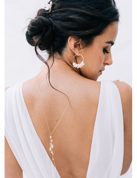 "Thais" Collier de mariée perlé avec bijou robe dos nu
