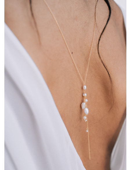 "Thais" Collier de mariée perlé avec bijou robe dos nu