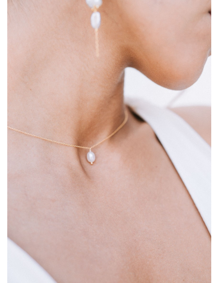 "Thais" Collier de mariée perlé avec bijou robe dos nu