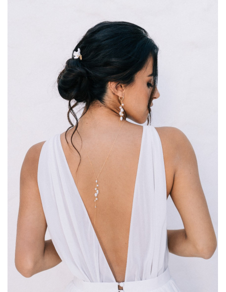 "Thais" Collier de mariée perlé avec bijou robe dos nu