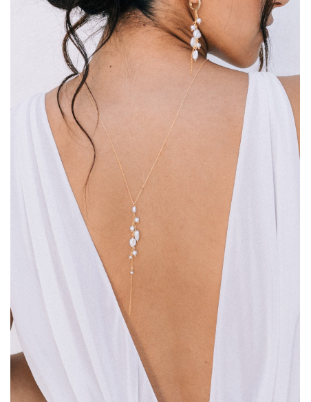 "Thais" Collier de mariée perlé avec bijou robe dos nu