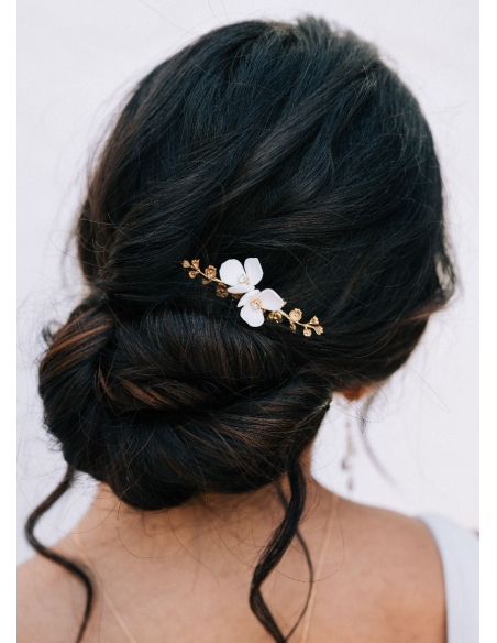 Pic "Thais" avec estampe laiton et fleur aspect porcelaine