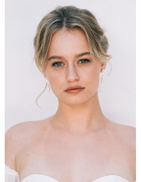 Boucles d'oreilles mariée "Méryl" pendantes avec perles