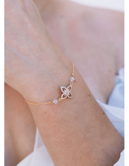 Bracelet mariage "Soline" avec intercalaire fleur et strass
