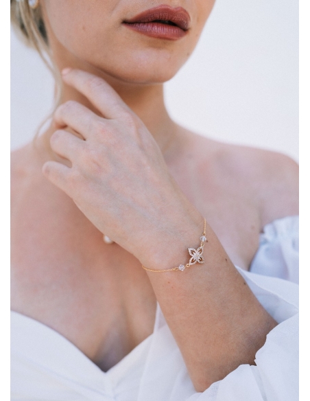 Bracelet mariage "Soline" avec intercalaire fleur et strass