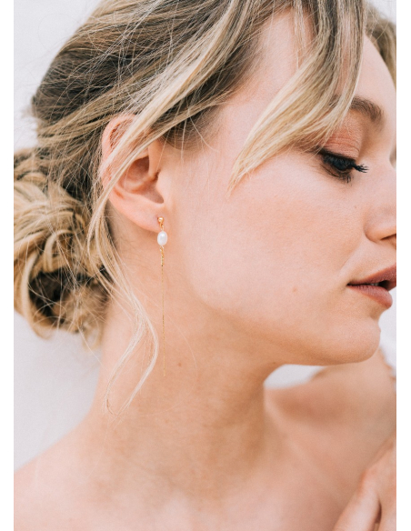 Boucles d'oreilles mariée "Salma" pendantes avec perles d'eau douce
