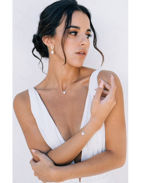 Bracelet mariage "Nora" avec perle eau douce et cristaux