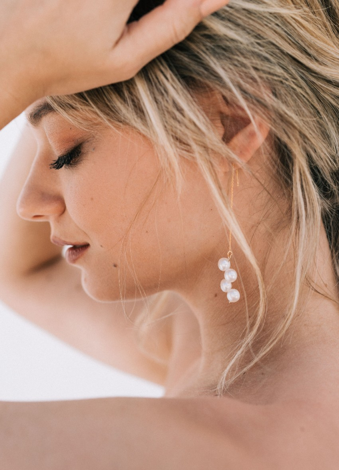 Boucles d'oreilles mariée "océane" pendantes avec perles d'eau douce