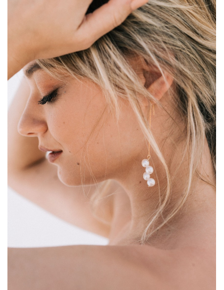 Boucles d'oreilles mariée "océane" pendantes avec perles d'eau douce