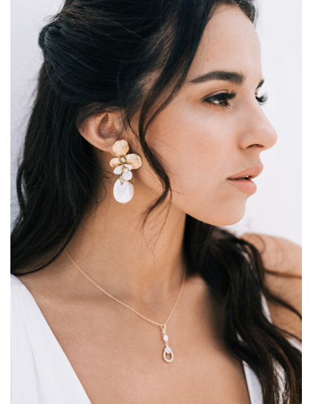 "Louisa" Collier mariée discret avec pendentif rétro perlé