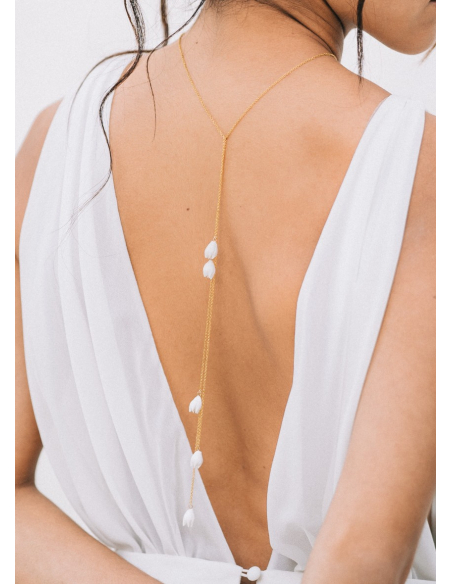 "Lila" collier de mariée pour robe dos décolleté avec fleurs porcelaine