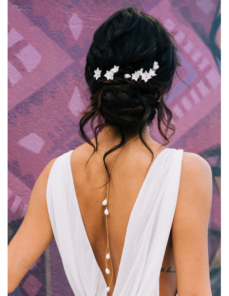 "Lila" collier de mariée pour robe dos décolleté avec fleurs porcelaine