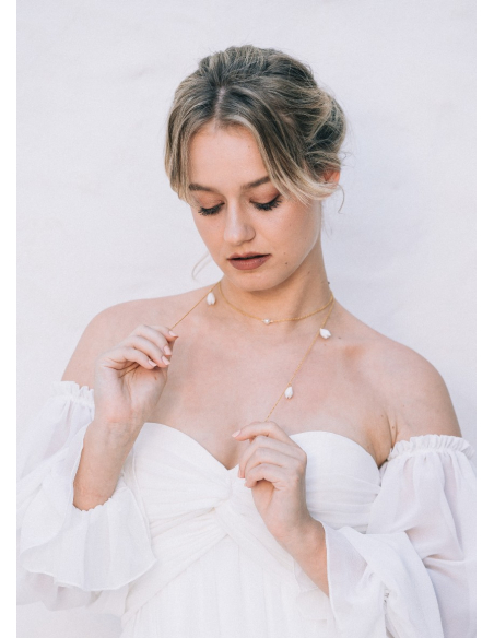 "Lila" collier de mariée à nouer avec fleurs porcelaine