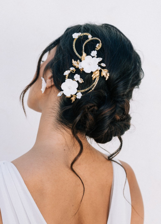 Ornement de cheveux mariée "Sidonie" avec fleurs,...