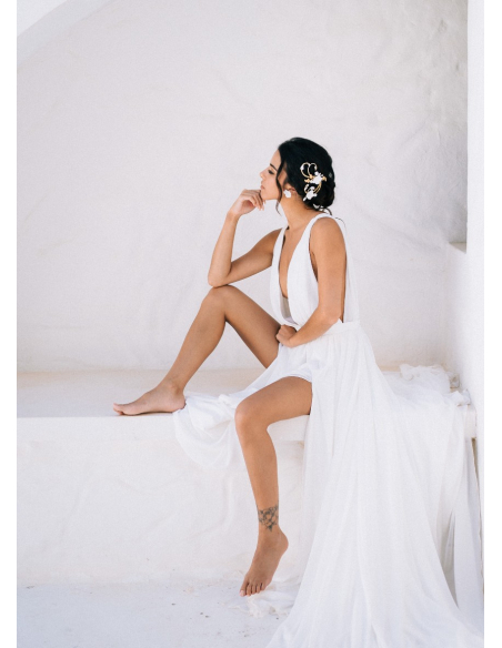 Ornement de cheveux mariée "Sidonie" avec fleurs, arabesques et cristaux