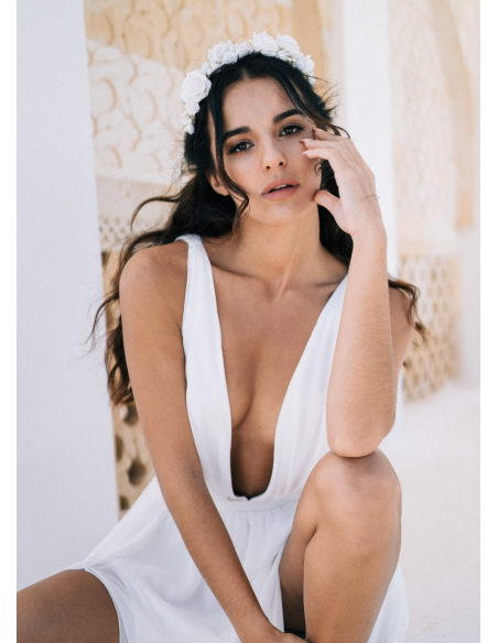 Couronne mariage moderne "Rosie" avec roses et perles