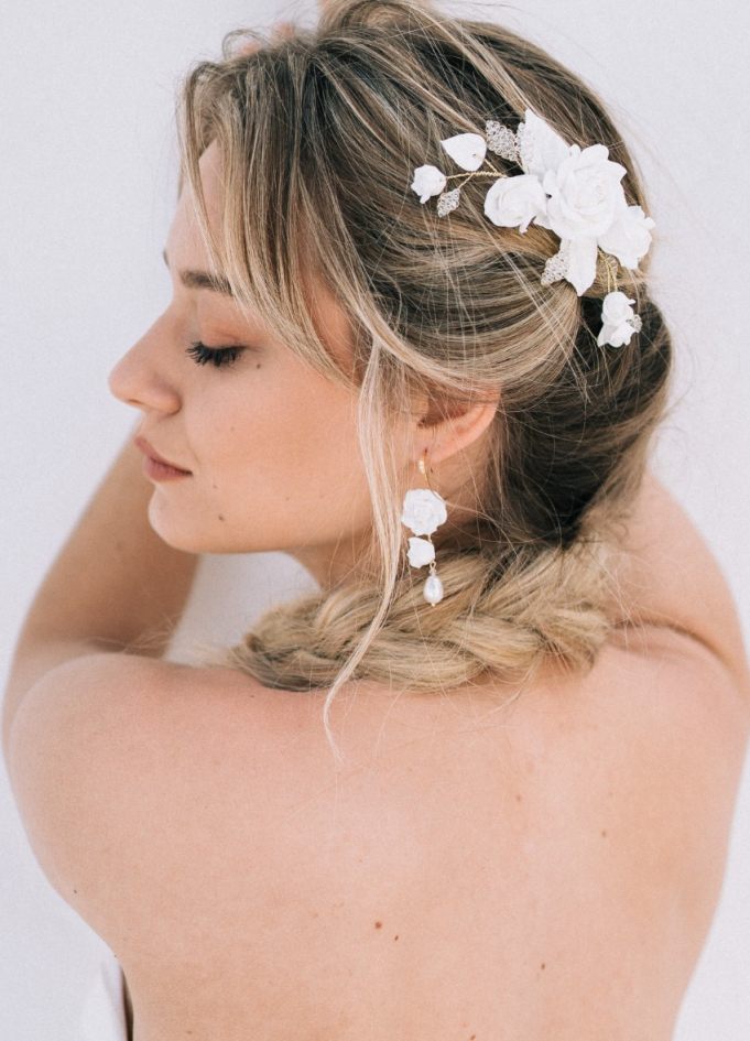 Peigne mariée "Rosalie" avec fleurs,...