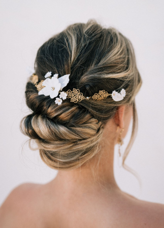 Ornement de cheveux mariée "Yasmine" avec fleurs et arabesques