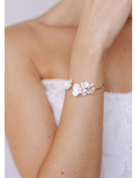 Bracelet mariage "Ana" jonc avec fleurs porcelaines