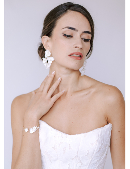 Bracelet mariage "Ana" jonc avec fleurs porcelaines