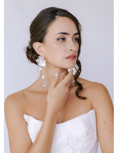 Boucles d'oreilles mariée "Chiara" avec fleurs et cristaux