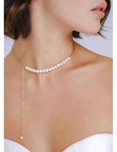 "Léa" Collier choker 2 en 1 avec perles d'eau douce