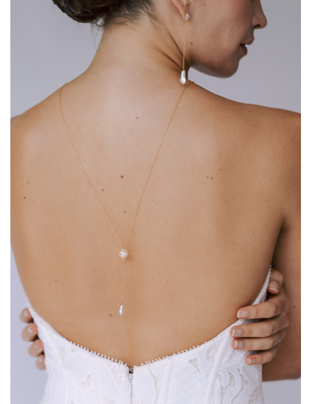 "Agathe" Collier de mariée perlé 2 en 1 avec bijou de dos