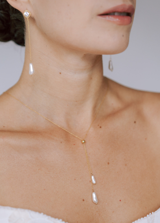 "Agathe" Collier de mariée perlé 2 en 1 avec bijou de dos 2