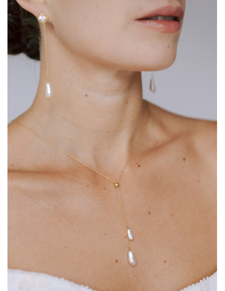 "Agathe" Collier de mariée perlé 2 en 1 avec bijou de dos