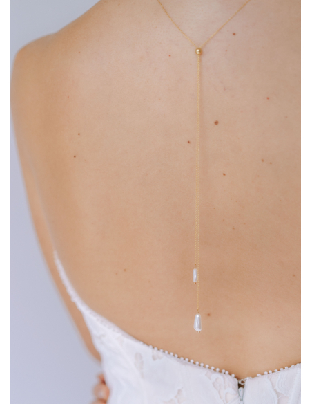 "Agathe" Collier de mariée perlé 2 en 1 avec bijou de dos