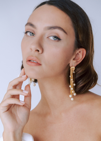 Boucles d'oreilles "Lou" avec noeud en chaine et perles 2