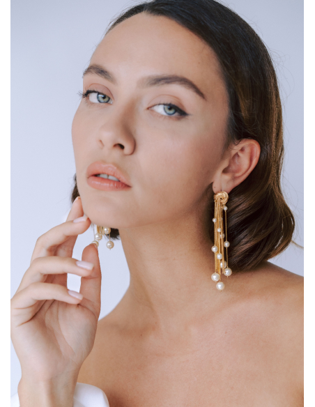 Boucles d'oreilles "Lou" avec noeud en chaine et perles