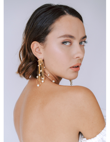 Boucles d'oreilles "Lou" avec noeud en chaine et perles