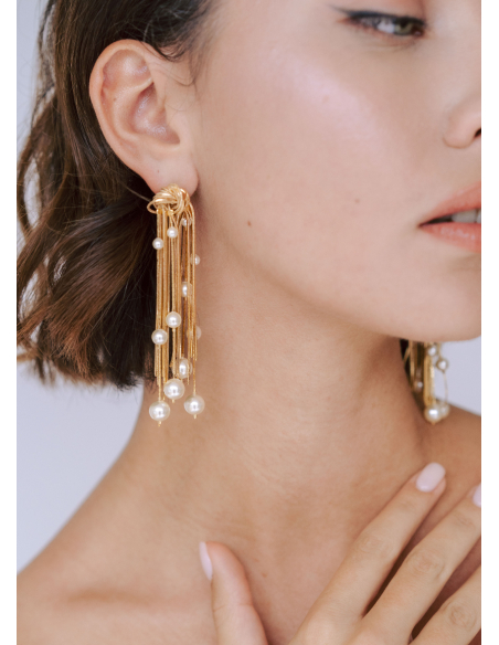 Boucles d'oreilles "Lou" avec noeud en chaine et perles