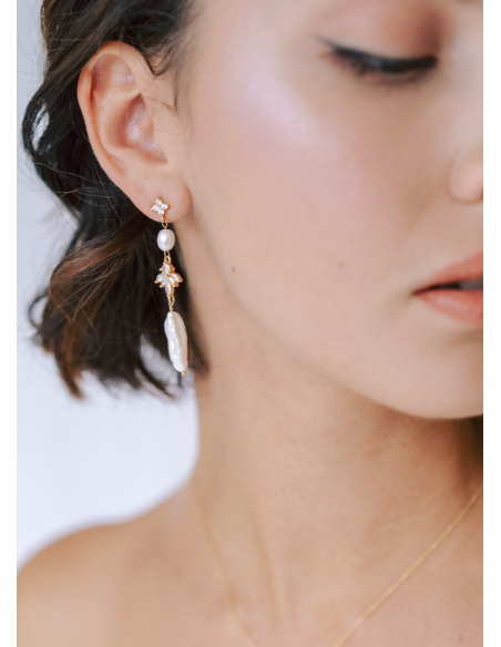 Boucles d'oreilles pendantes "Adèle" avec perles d'eau douce